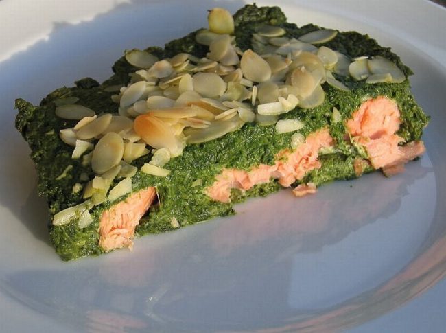 Auflauf mit Spinat, Lachsfilet