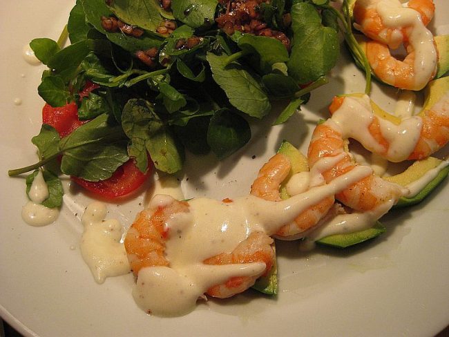 Garnelen mit einer Crème fraîche – Dijon – Senf – Sauce