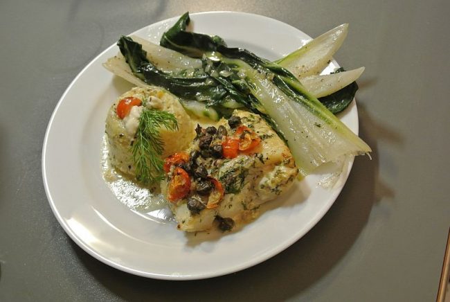 Heilbutt in der Auflaufform mit Mangold