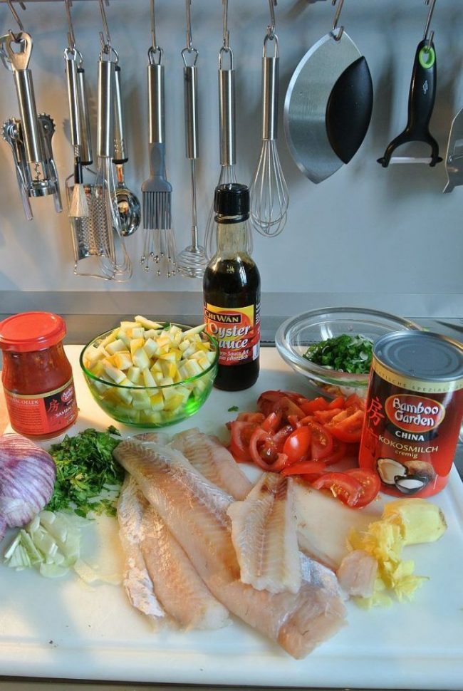 Asiatische Fischpfanne mit Koriander gedopt