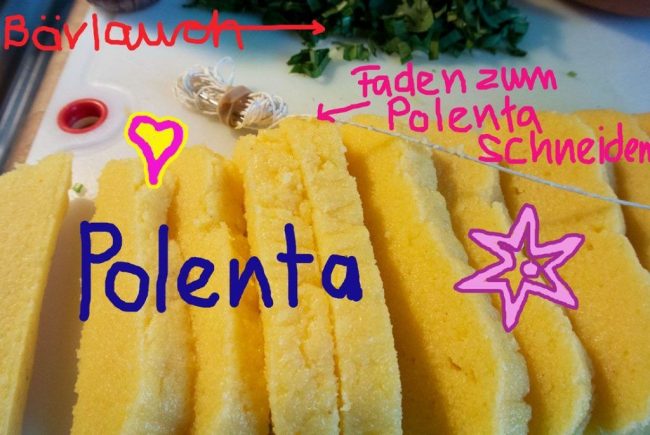 Polenta mit Bärlauch geschnitten