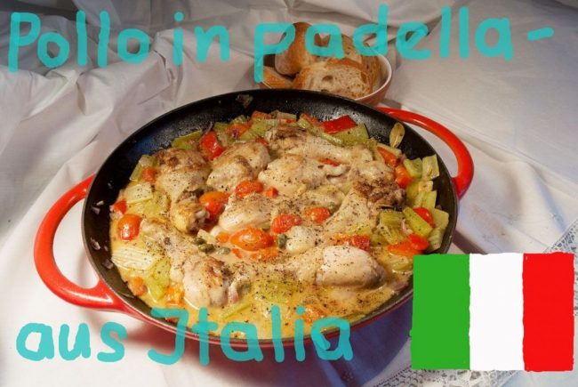 Geschmortes Huhn in Weißwein - Pfanne