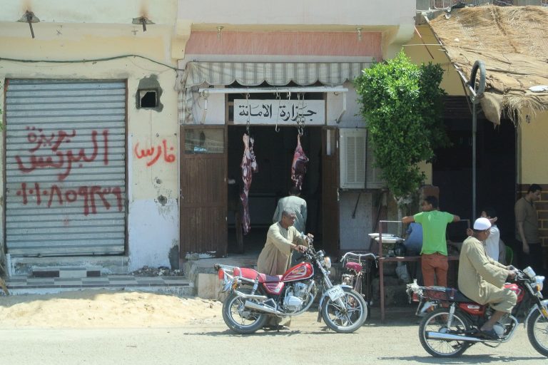 Fleischerei in Luxor | Ägypten Die Fleischerei in Luxor Ägypten hängt ihr Fleisch an die frische Luft.