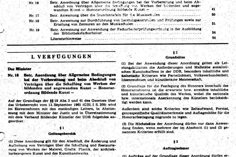 Bildende Kunst Honorarordnung der DDR 1