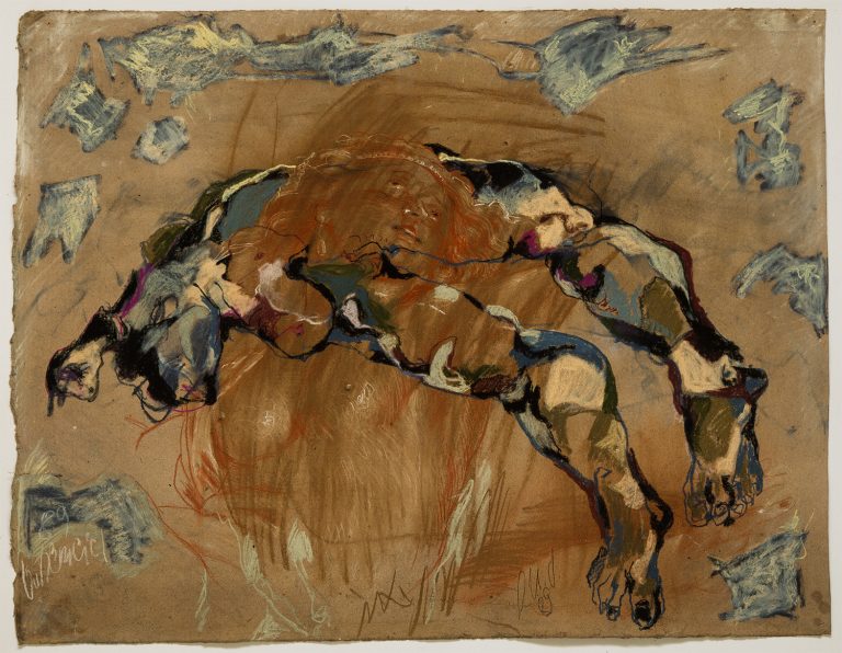 Gatzemeier -p.u.d. Verzückung 1989 Rötel und Pastell auf Pappe