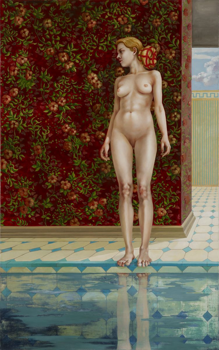 Thomas Gatzemeier Beckenrand ist ein Gemälde mit einer nackten Frau an einem Swimmingpool