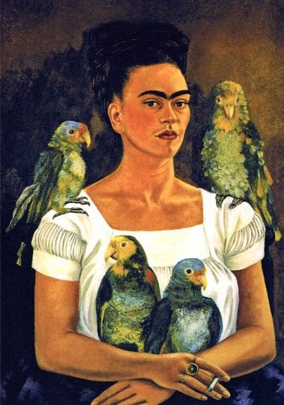 Frieda Kahlo schuf sehr viele Selbstbildnisse. Das "Selbstbildnis mit meinen Papageien" ist eines mit Tieren. Frieda besaß viele Tiere und liebte sie innig.