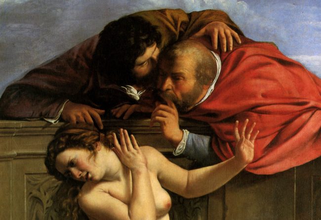 Artemisia-Gentileschi-Susanna-und-die-Ältesten-ca.-1610-Öl-auf-Leinwand-170-x-119-cm-Detail Susanna im Bade wissenschaftlich betrachtet behandelt dieses Sujet anhand von Gemälden aus allen Zeiten.