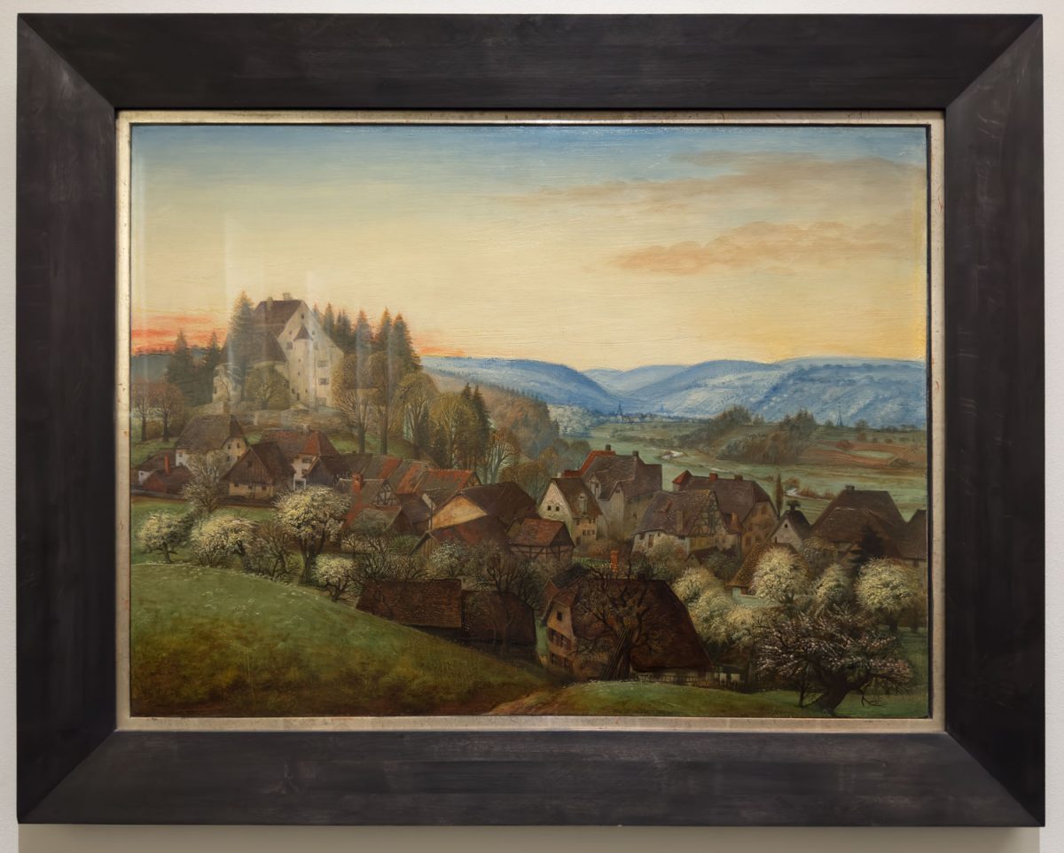 Das Gemälde von Otto Dix Randegg-Abendstimmung aus dem Jahr 1936 ist in der altmeisterlichen Mischtechnik auf Hartfaser gemalt und ist Flucht und Sehnsucht zugleich.