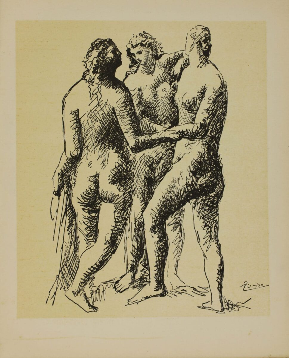 Pablo Picasso Tuschzeichnung Die drei Grazien von 1926 ist skizzenhaft ausgeführt.