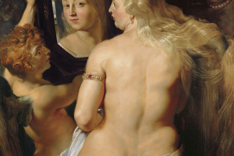 In dem Text Der Spiegel in der bildenden Kunst von Thomas Gatzemeier darf natürlich das Gemälde von Peter Paul Rubens Venus vor dem Spiegel nicht fehlen. Dieses zeigt eine nackte Frau vor dem Spiegel. Sie betrachtet den Betrachter selbstbewusst, aber auch fragend.