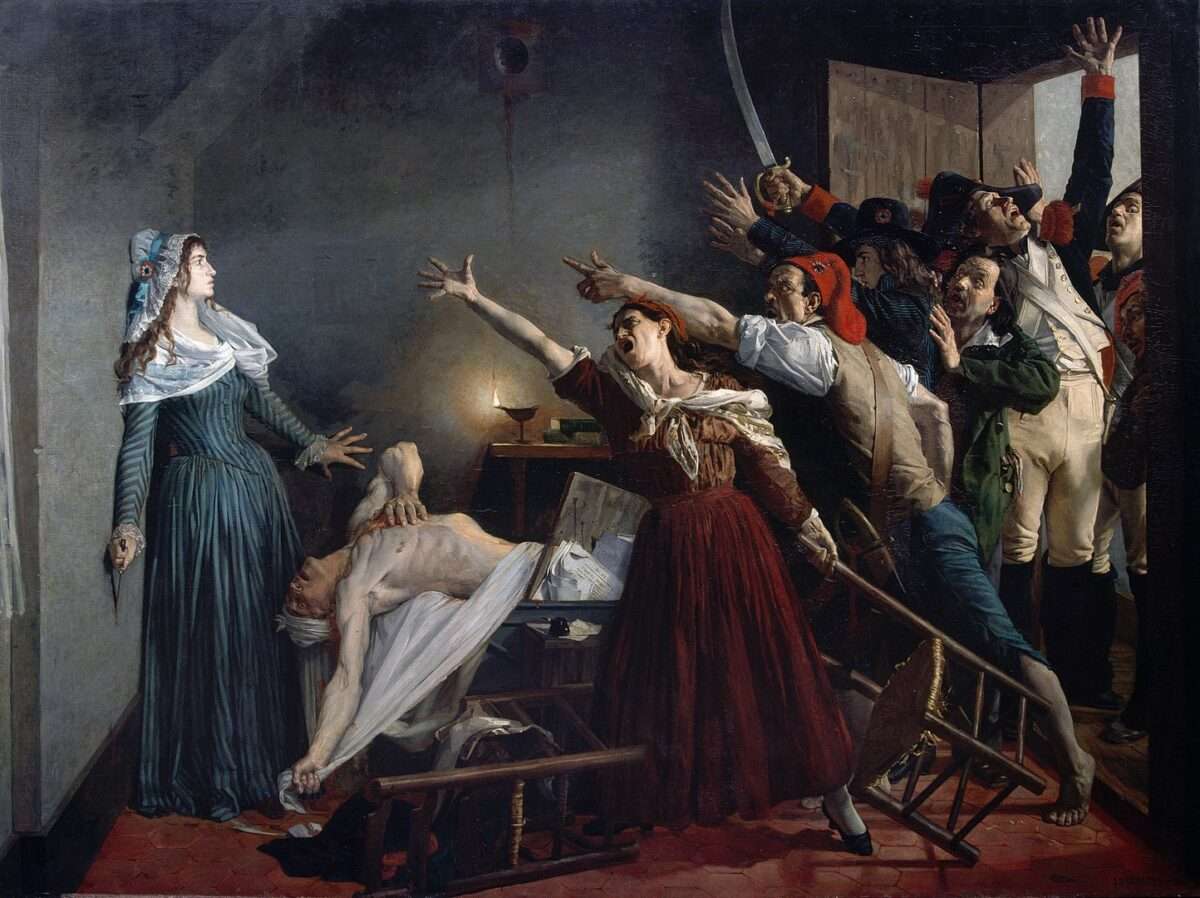 Der Tod des Marat – von Jacques-Louis David ist eine stille Geste. Jean-Joseph Weerts hingegen setzte auf Pathos und dramatische Effekte mit vielen Figuren.