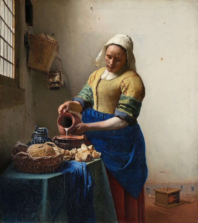 Dem Motiv Haushalt in der Kunst setzt Johannes Vermeer mit seinem Gemälde "Die Milchmagd" ein Denkmal. Nicht das Festmahl, nicht die große historische Szene, sondern das Ausgießen von Milch in eine Schüssel erhebt Vermeer zur konzentrierten Handlung.