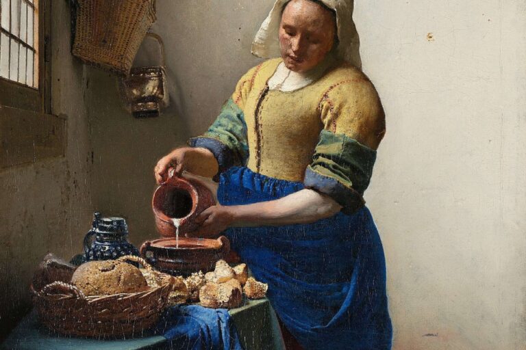 Dem Motiv Haushalt in der Kunst setzt Johannes Vermeer mit seinem Gemälde "Die Milchmagd" ein Denkmal. Nicht das Festmahl, nicht die große historische Szene, sondern das Ausgießen von Milch in eine Schüssel erhebt Vermeer zur konzentrierten Handlung.