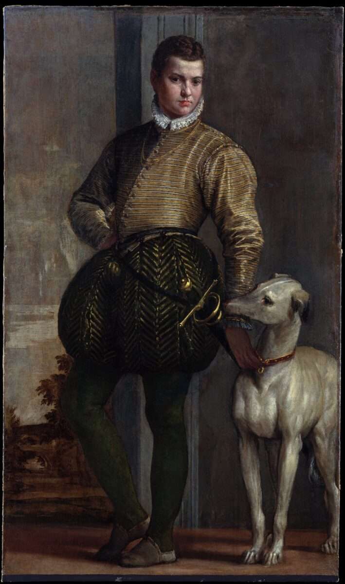Das Gemälde von Paolo Veronese Junge mit Greyhound zeigt einen Jungen mit einem kleinen Degen. An seiner Seite vielleicht der beste Freund. Ein Hund.