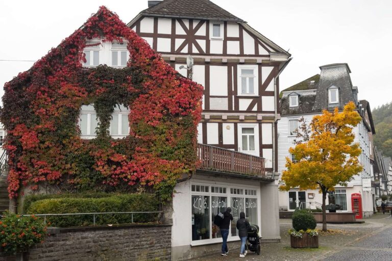 Die herbstliche Königstraße Bad Laasphe ist geprägt von bunten Bäumen.