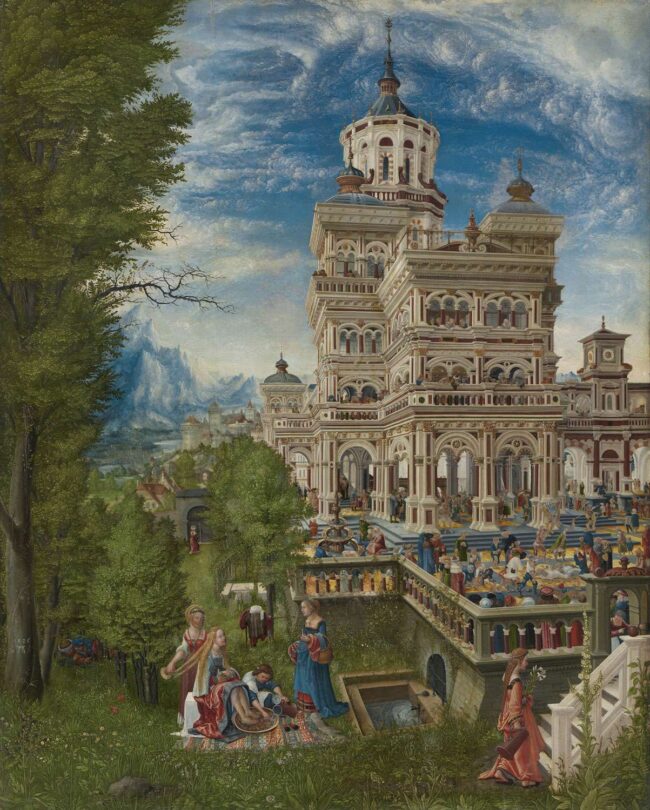 Altdorfer Susanna im Bade mit dominierendem Palast Jojakims – Renaissance-Gemälde und eine der ungewöhnlichsten Darstellungen des Motivs Susanna im Bade.