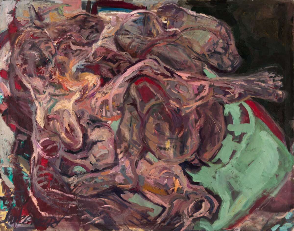Thomas Gatzemeier – Paar auf dem Bett (1985), expressives Gemälde eines Liebespaares mit fragmentierten Leibern und gestischer Malweise.