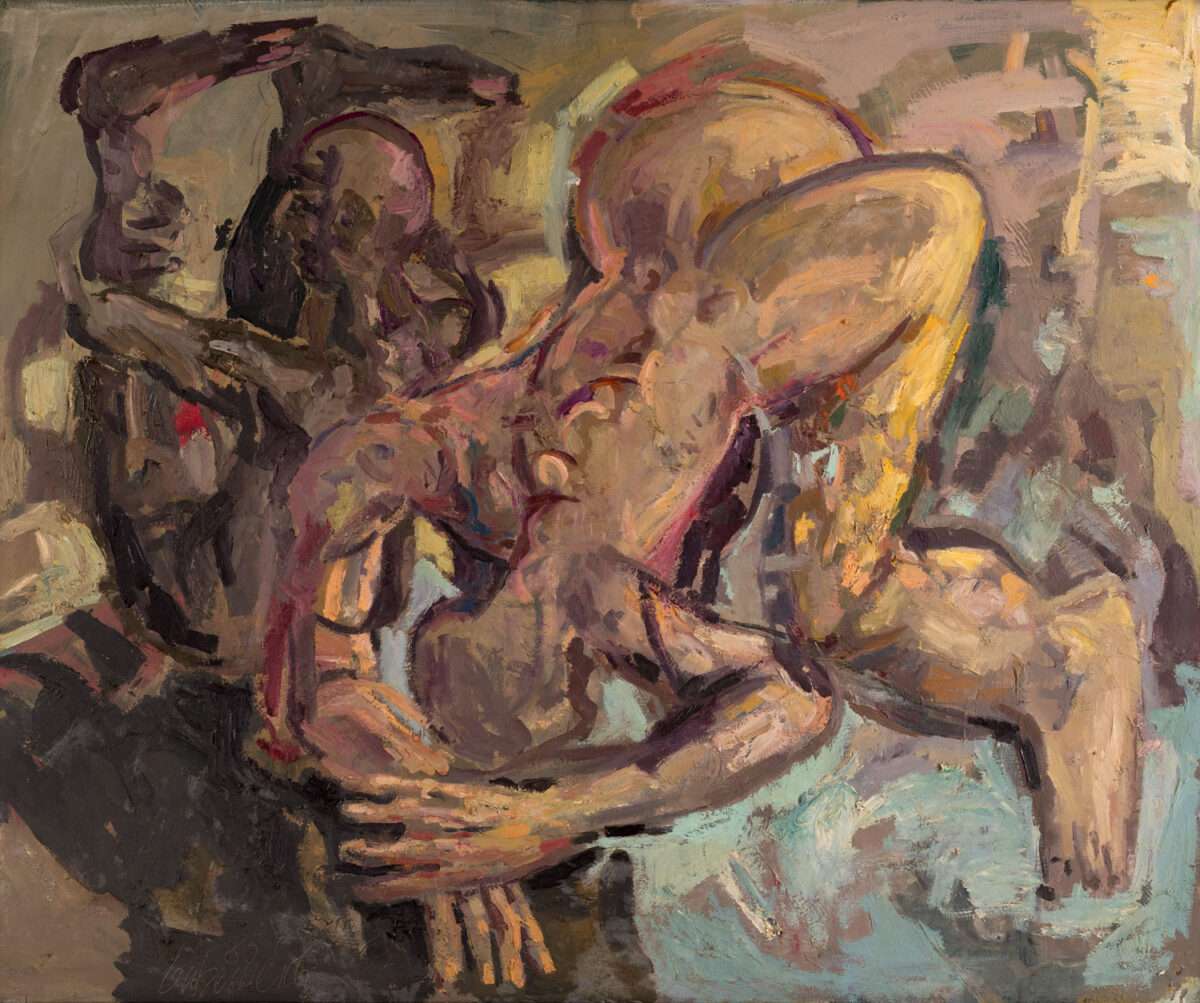 Thomas Gatzemeier – Verbeugung (1985), expressives Gemälde eines Paares zwischen Annäherung und Trennung. Zwei menschliche Leiber zeigen Verletzlichkeit, Bitte und Distanz.